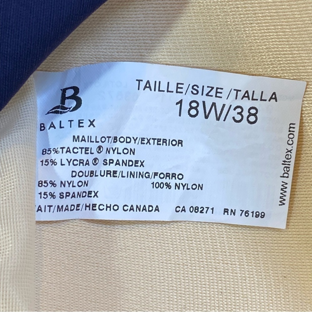 Vintage 90's Baltex One Piece Ribbed Maillot Tanksuit Swimsuit Colorblock 18W - Picture 8 of 10